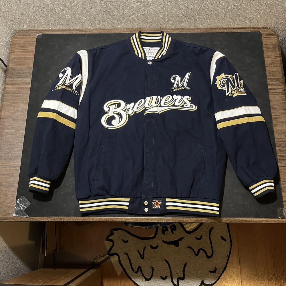 Milwaukee Brewers Jacket Jeff Hamilton Bomber Varsity Dugout Baseball MLB Crew